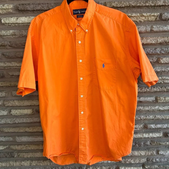 Ralph Lauren Vintage Orange Blake Fit Short Sleeve 100% Cotton Shirt Size Large - Picture 6 of 6